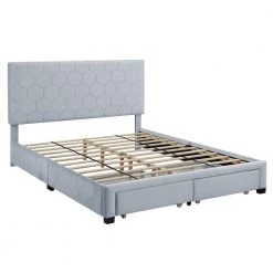 Shillo Gray Wood Frame Queen Platform Bed with 2-Drawers by Furniture of America