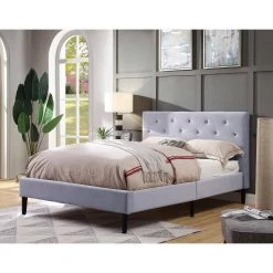 Jukes Light Gray Queen Flannelette Upholstered Bed by Furniture of America -Furniture of America Sales Store light gray furniture of america platform beds idf 7408lg q 31 1000