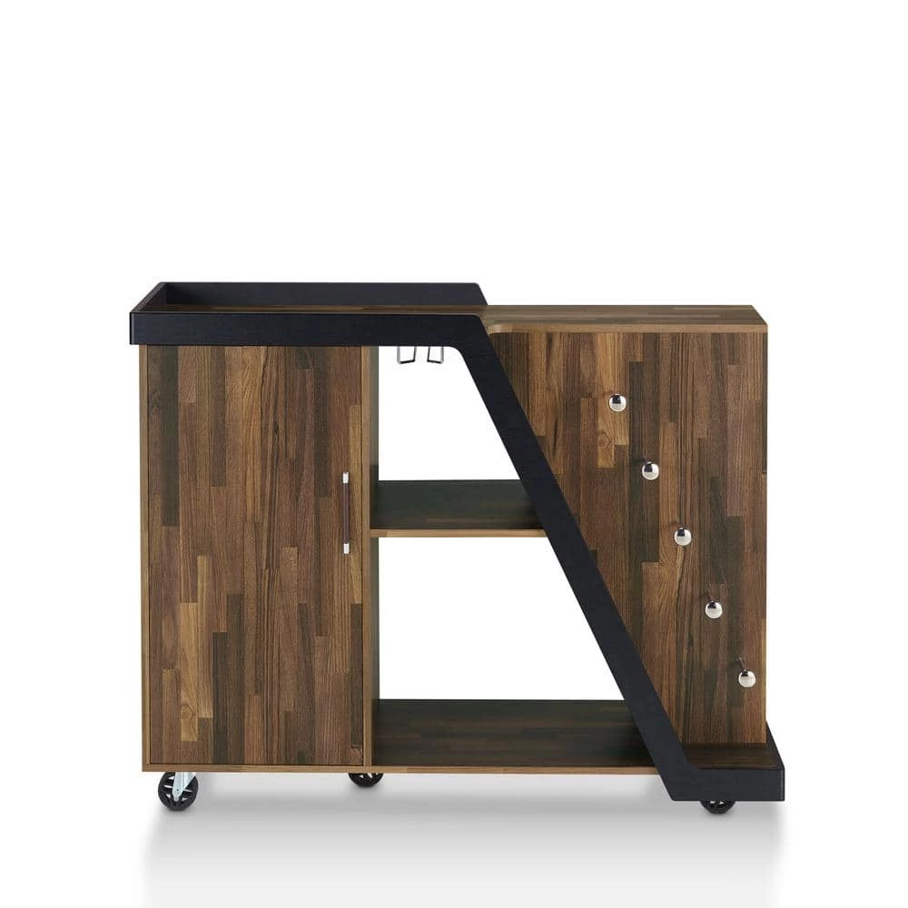 Ando 5-Bottle Light Hickory Mobile Wine Cabinet by Furniture of America 2 Ando 5-Bottle Light Hickory Mobile Wine Cabinet by Furniture of America - Image 2