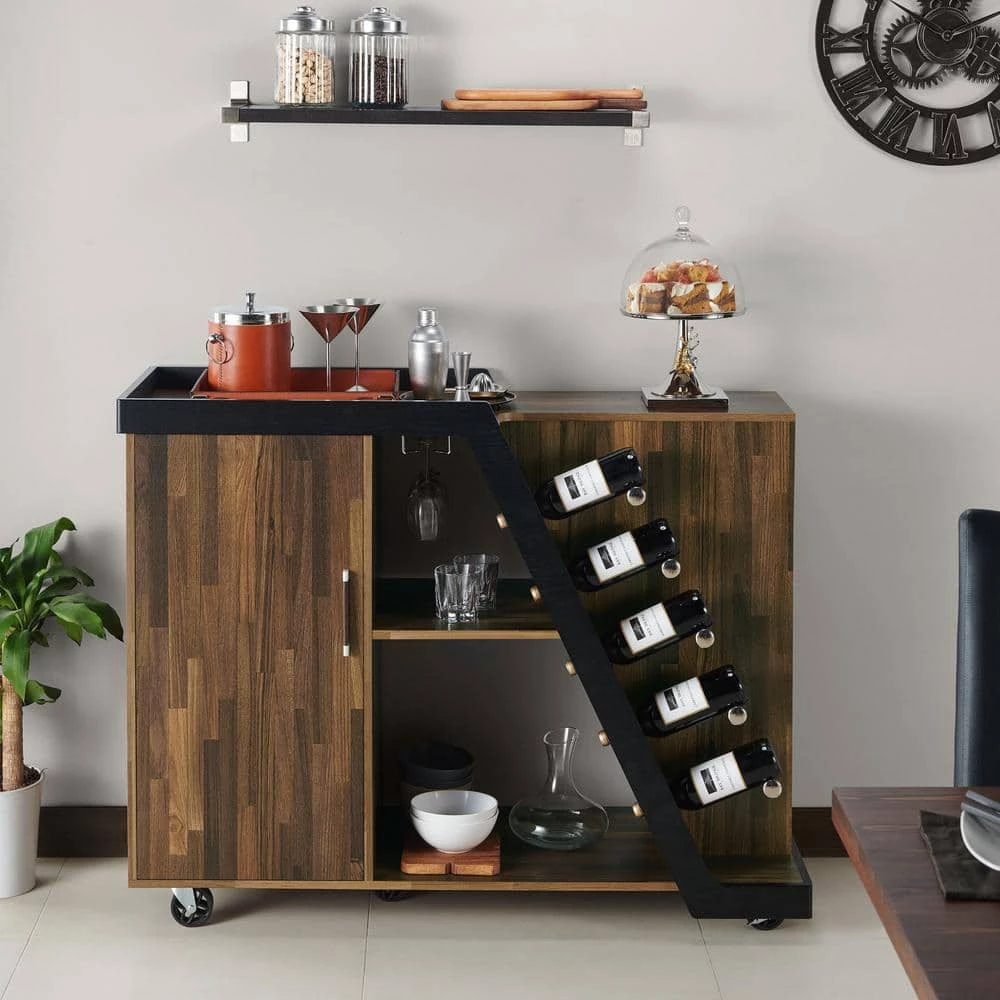 Ando 5-Bottle Light Hickory Mobile Wine Cabinet by Furniture of America 8 Ando 5-Bottle Light Hickory Mobile Wine Cabinet by Furniture of America - Image 8