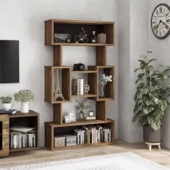 Galenia 39.4 in. Wide Light Hickory 5-Shelf Geometric Bookcase by Furniture of America -Furniture of America Sales Store light hickory furniture of america bookcases bookshelves hfw 20801c31 1f 1000