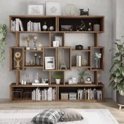 Galenia 39.4 in. Wide Light Hickory 5-Shelf Geometric Bookcase by Furniture of America -Furniture of America Sales Store light hickory furniture of america bookcases bookshelves hfw 20801c31 44 1000