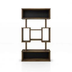 Galenia 39.4 in. Wide Light Hickory 5-Shelf Geometric Bookcase by Furniture of America