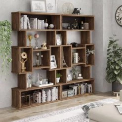 Galenia 39.4 in. Wide Light Hickory 5-Shelf Geometric Bookcase by Furniture of America -Furniture of America Sales Store light hickory furniture of america bookcases bookshelves hfw 20801c31 fa 1000