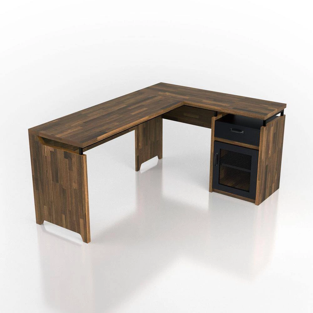 Darande 62.8 in. L-Shape Light Hickory Wood 1-Drawer Writing Desk with Storage by Furniture of America 5 Darande 62.8 in. L-Shape Light Hickory Wood 1-Drawer Writing Desk with Storage by Furniture of America - Image 5