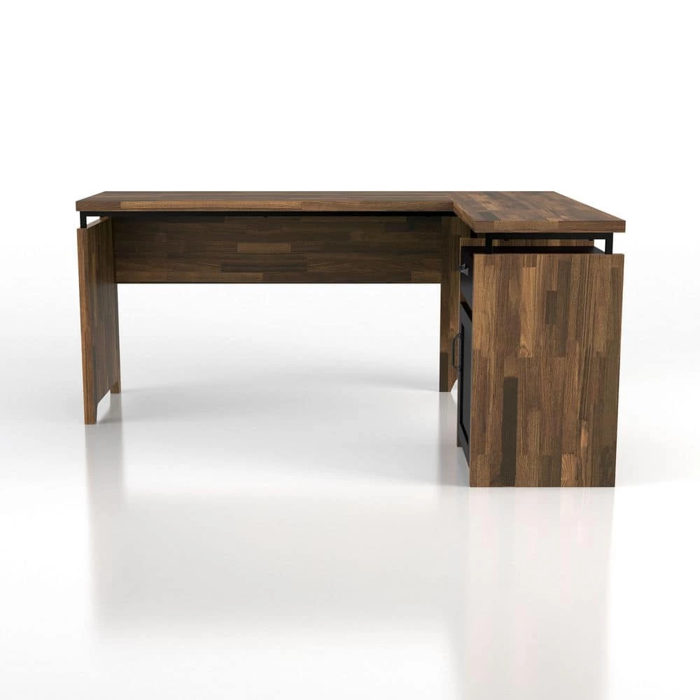 Darande 62.8 in. L-Shape Light Hickory Wood 1-Drawer Writing Desk with Storage by Furniture of America 4 Darande 62.8 in. L-Shape Light Hickory Wood 1-Drawer Writing Desk with Storage by Furniture of America - Image 4