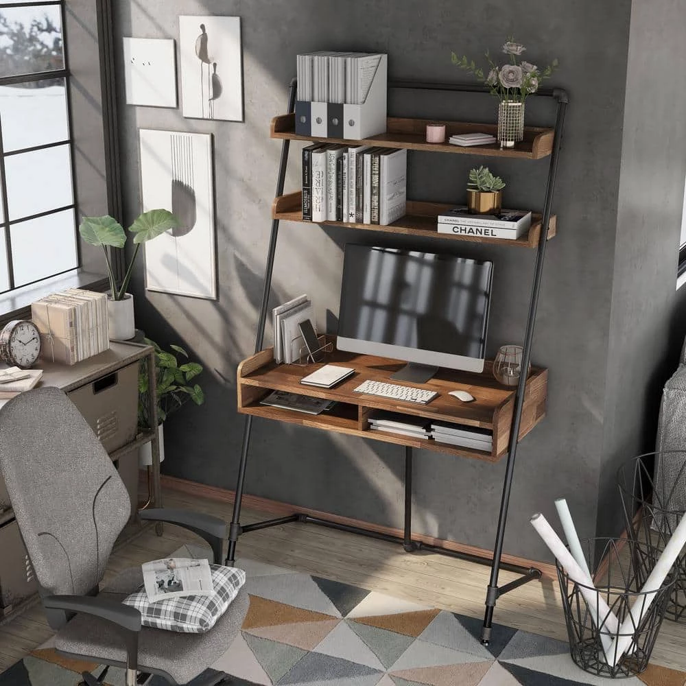 Kasia 41.71 in. W Light Hickory Leaning Writing Desk With 2-Shelves by Furniture of America 7 Kasia 41.71 in. W Light Hickory Leaning Writing Desk With 2-Shelves by Furniture of America - Image 7