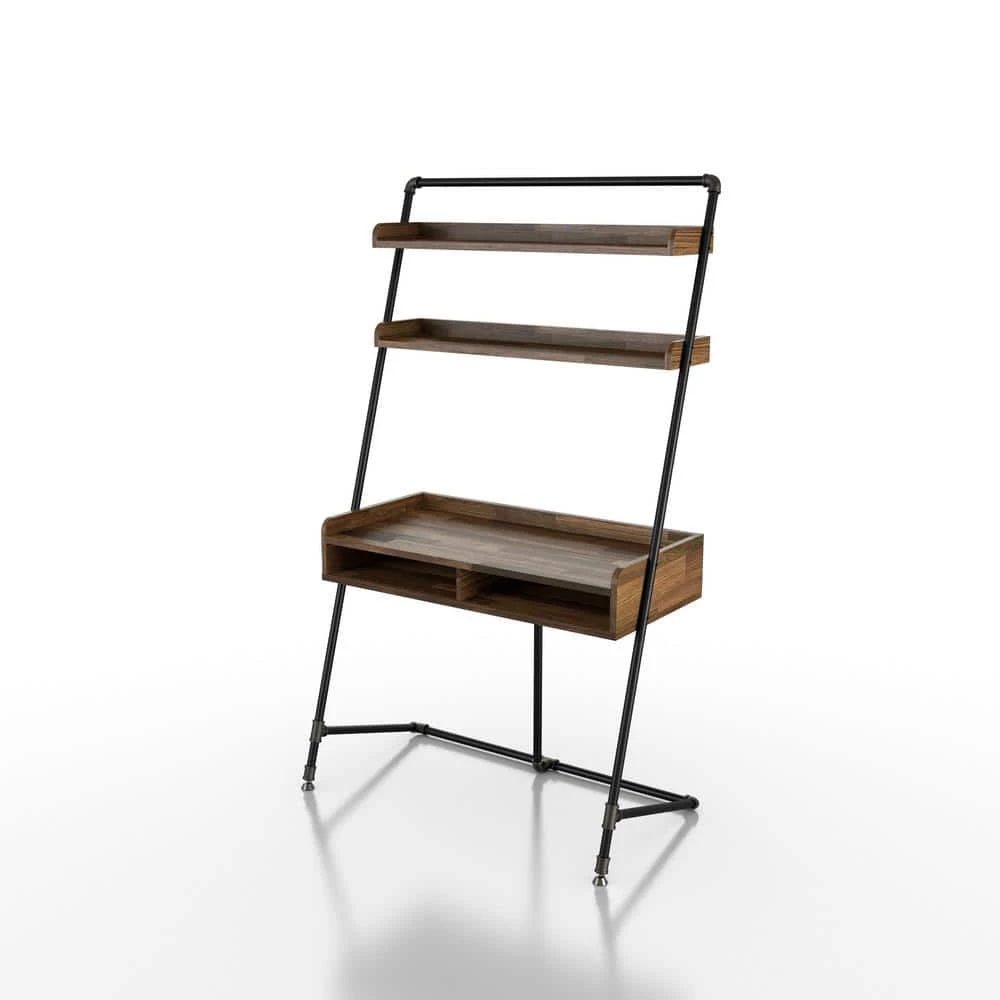 Kasia 41.71 in. W Light Hickory Leaning Writing Desk With 2-Shelves by Furniture of America 1 Kasia 41.71 in. W Light Hickory Leaning Writing Desk With 2-Shelves by Furniture of America