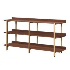 Genesis 32 in Light Walnut and Gold Wood 3-Shelf Open Bookcase by Furniture of America