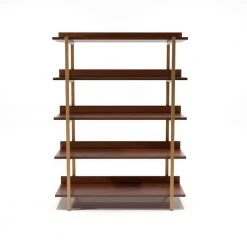 Genesis 56.75 in. H Light Walnut and Gold 5-Shelf Standard Bookcase by Furniture of America