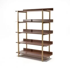 Genesis 56.75 in. H Light Walnut and Gold 5-Shelf Standard Bookcase by Furniture of America -Furniture of America Sales Store light walnut and gold furniture of america bookcases bookshelves idf ac6048 c3 1000