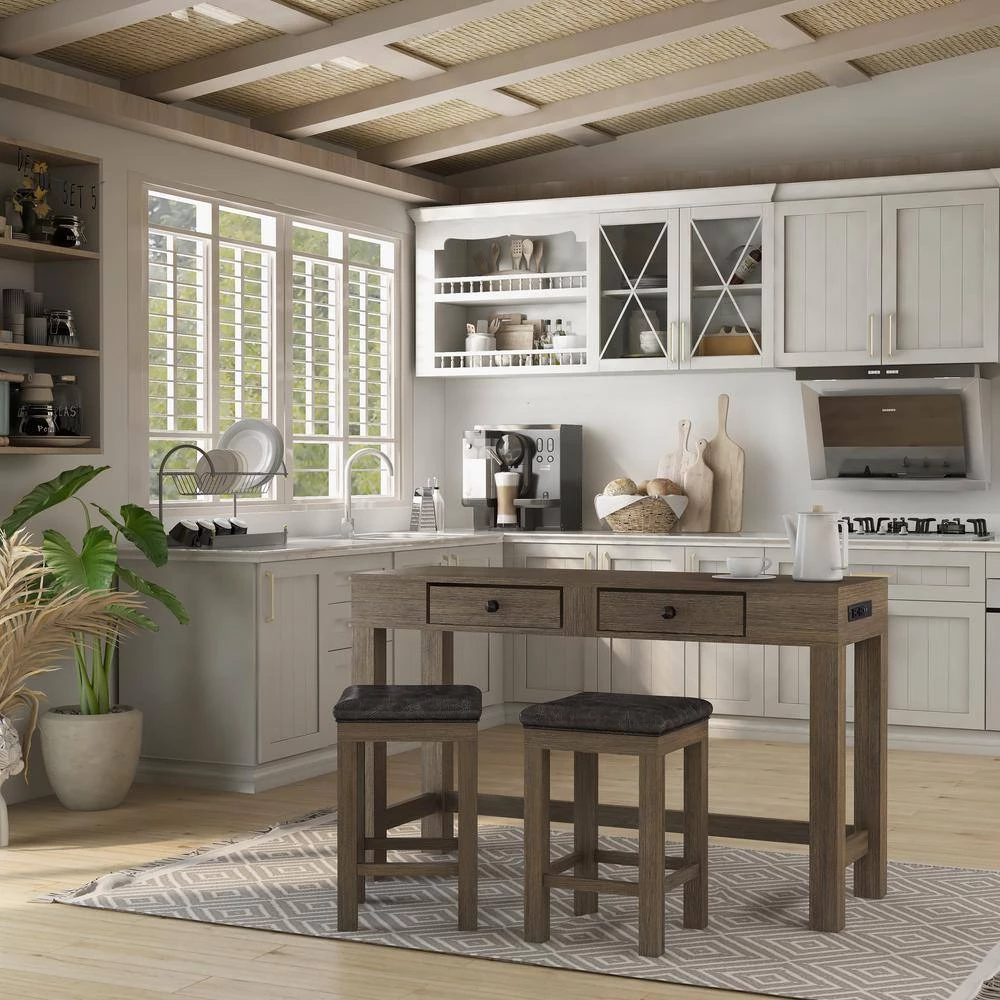 Cohasset 3-Piece Light Walnut and Gray Counter Height Dining Table Set by Furniture of America 3 Cohasset 3-Piece Light Walnut and Gray Counter Height Dining Table Set by Furniture of America - Image 3