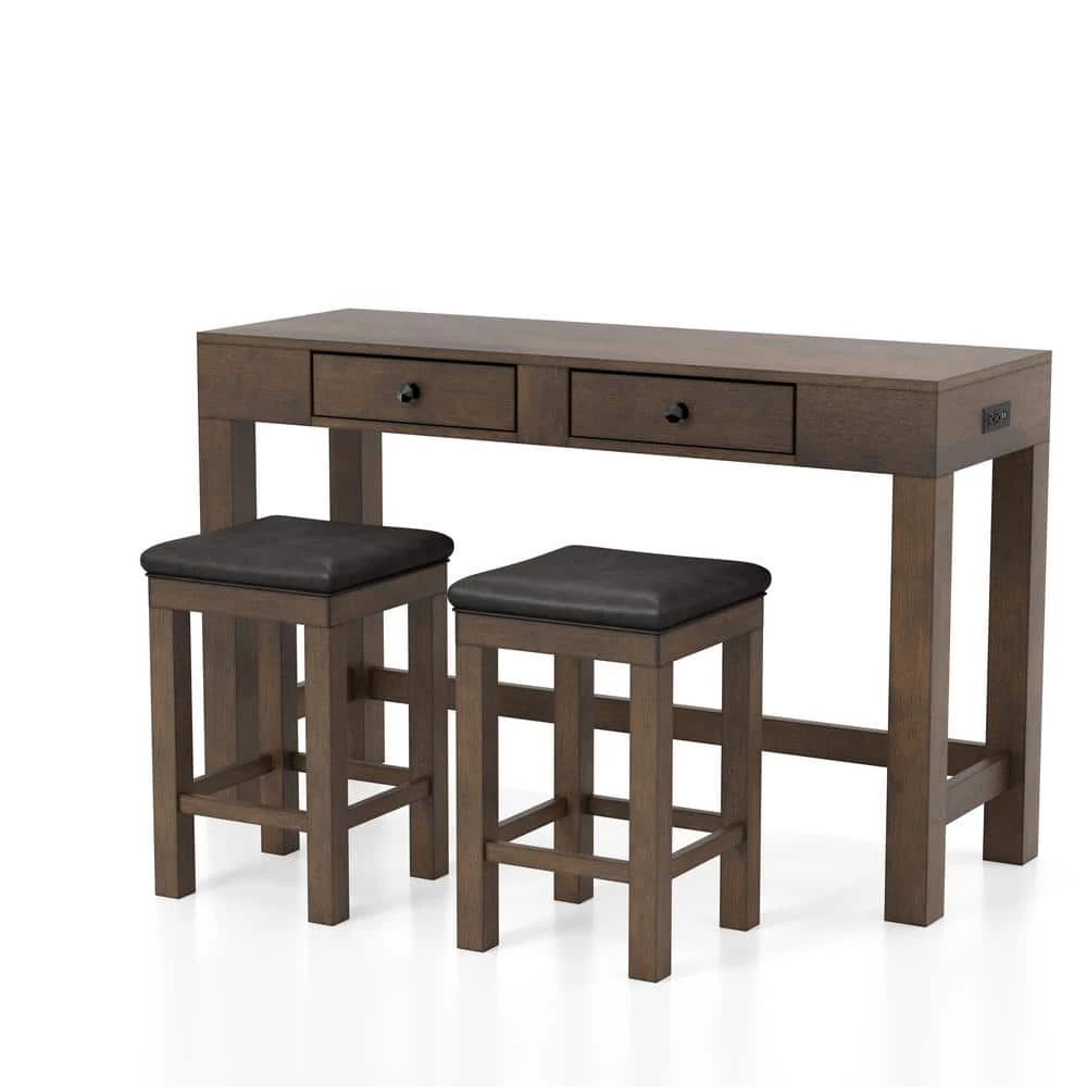 Cohasset 3-Piece Light Walnut and Gray Counter Height Dining Table Set by Furniture of America 2 Cohasset 3-Piece Light Walnut and Gray Counter Height Dining Table Set by Furniture of America - Image 2