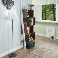 Keli 71 in. Light Walnut/White Faux Wood 9-shelf Etagere Bookcase with Open Back by Furniture of America -Furniture of America Sales Store light walnut and white furniture of america bookcases bookshelves ynj 140 8 1f 1000