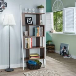 Keli 71 in. Light Walnut/White Faux Wood 9-shelf Etagere Bookcase with Open Back by Furniture of America -Furniture of America Sales Store light walnut and white furniture of america bookcases bookshelves ynj 140 8 31 1000