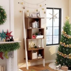 Keli 71 in. Light Walnut/White Faux Wood 9-shelf Etagere Bookcase with Open Back by Furniture of America -Furniture of America Sales Store light walnut and white furniture of america bookcases bookshelves ynj 140 8 4f 1000