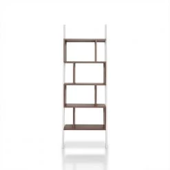 Keli 71 in. Light Walnut/White Faux Wood 9-shelf Etagere Bookcase with Open Back by Furniture of America