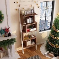 Keli 71 in. Light Walnut/White Faux Wood 9-shelf Etagere Bookcase with Open Back by Furniture of America -Furniture of America Sales Store light walnut and white furniture of america bookcases bookshelves ynj 140 8 66 1000