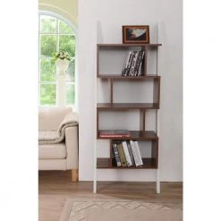 Keli 71 in. Light Walnut/White Faux Wood 9-shelf Etagere Bookcase with Open Back by Furniture of America -Furniture of America Sales Store light walnut and white furniture of america bookcases bookshelves ynj 140 8 77 1000