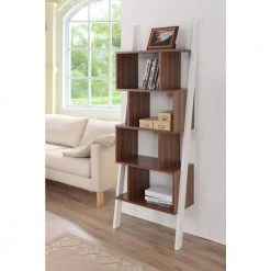 Keli 71 in. Light Walnut/White Faux Wood 9-shelf Etagere Bookcase with Open Back by Furniture of America -Furniture of America Sales Store light walnut and white furniture of america bookcases bookshelves ynj 140 8 c3 1000