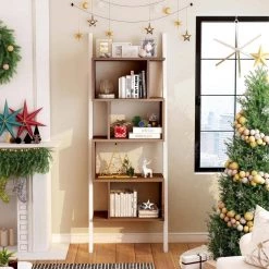 Keli 71 in. Light Walnut/White Faux Wood 9-shelf Etagere Bookcase with Open Back by Furniture of America -Furniture of America Sales Store light walnut and white furniture of america bookcases bookshelves ynj 140 8 fa 1000