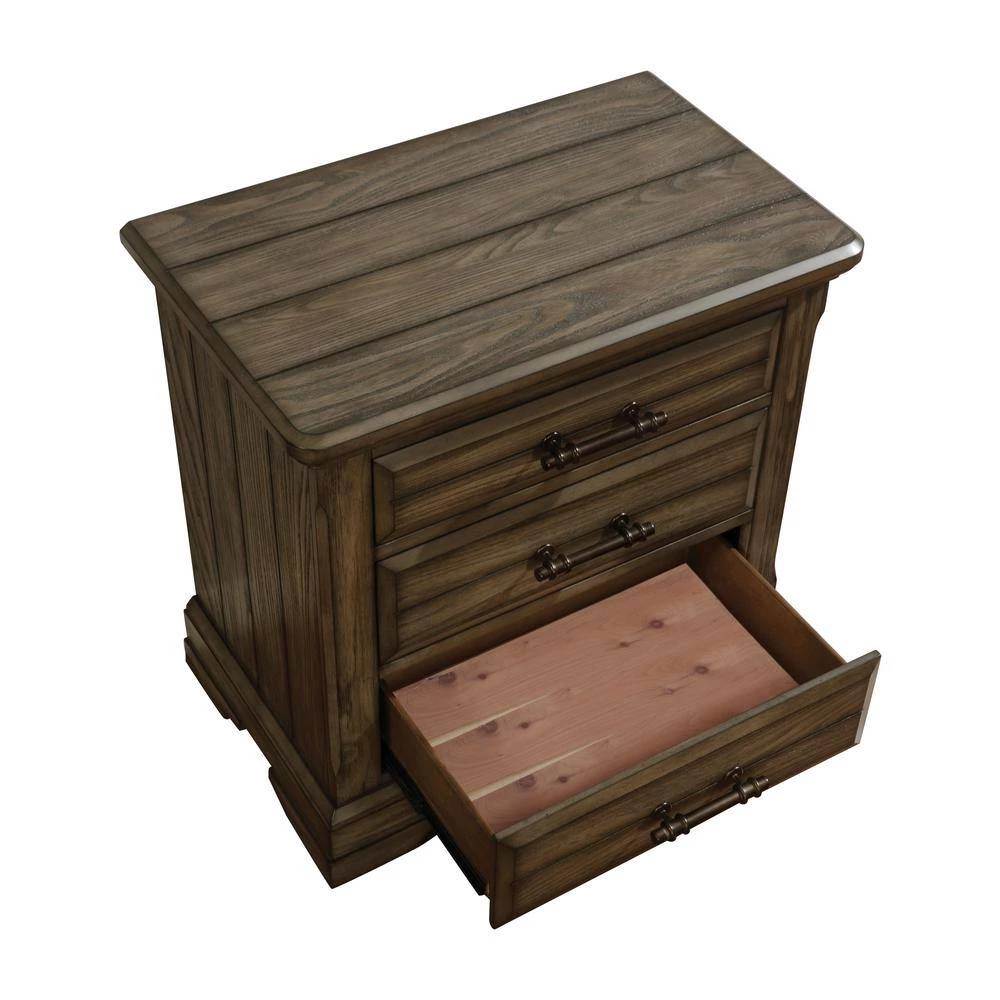 Lorreta 3-Drawer Light Walnut Nightstand by Furniture of America 4 Lorreta 3-Drawer Light Walnut Nightstand by Furniture of America - Image 4