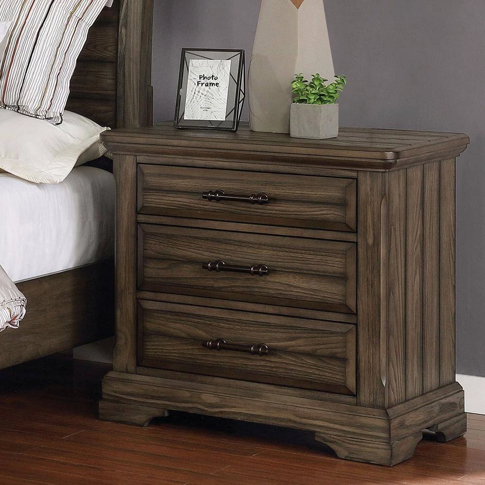 Lorreta 3-Drawer Light Walnut Nightstand by Furniture of America 2 Lorreta 3-Drawer Light Walnut Nightstand by Furniture of America - Image 2