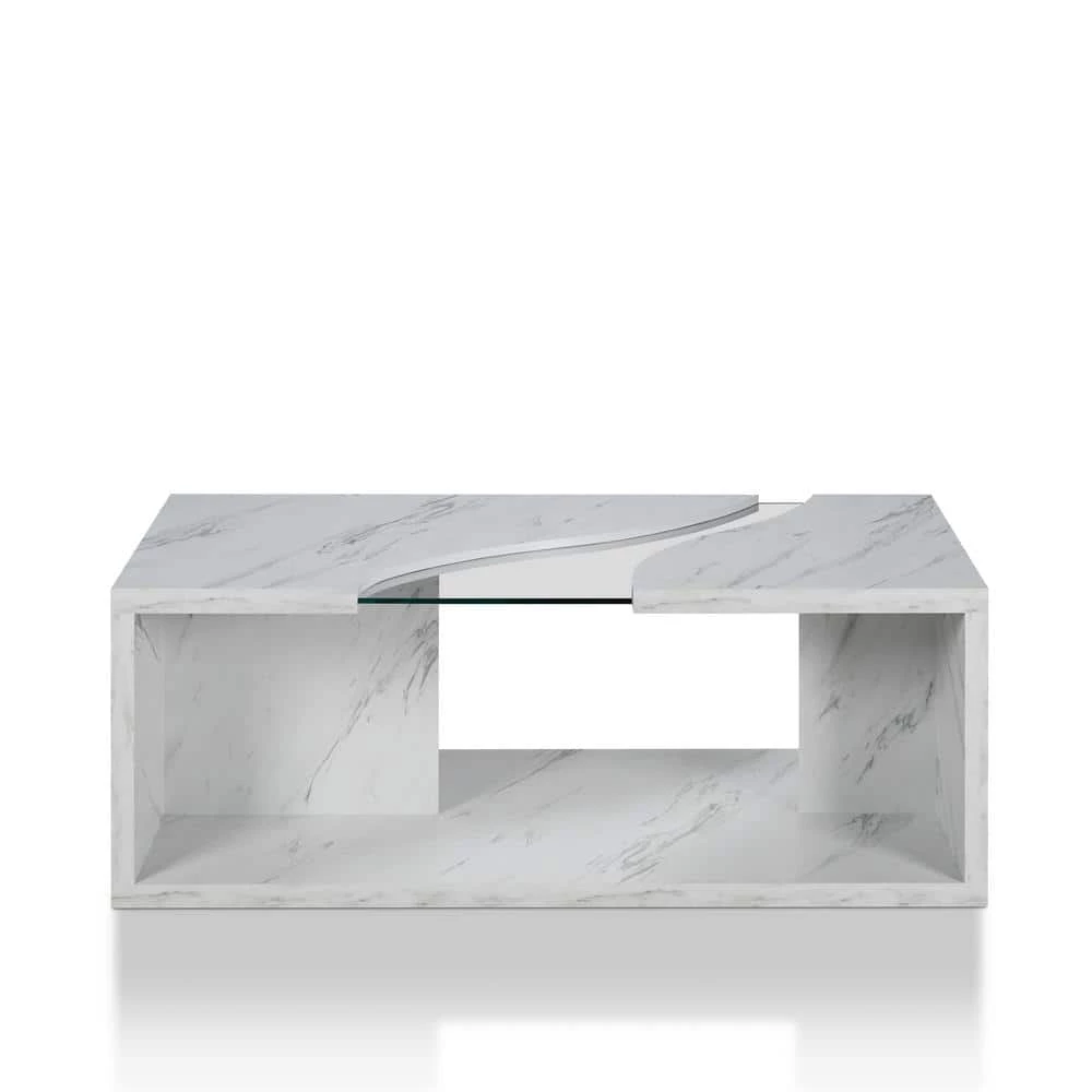 Dulcet 48 in. White Medium Rectangle Wood Coffee Table with Shelf by Furniture of America 1 Dulcet 48 in. White Medium Rectangle Wood Coffee Table with Shelf by Furniture of America