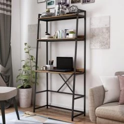 Sorvino 36 in. Matte Black Coating and Brown Writing Desk with Bookcase by Furniture of America