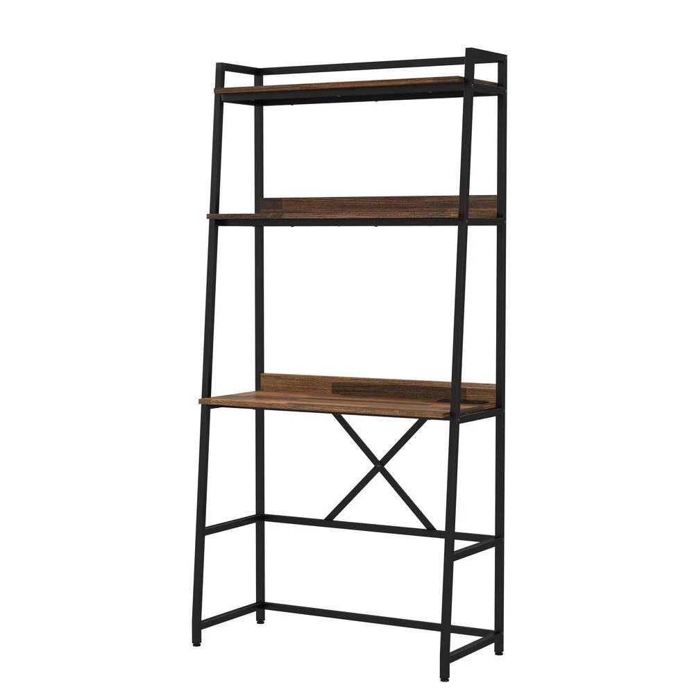 Sorvino 36 in. Matte Black Coating and Brown Writing Desk with Bookcase by Furniture of America 3 Sorvino 36 in. Matte Black Coating and Brown Writing Desk with Bookcase by Furniture of America - Image 3