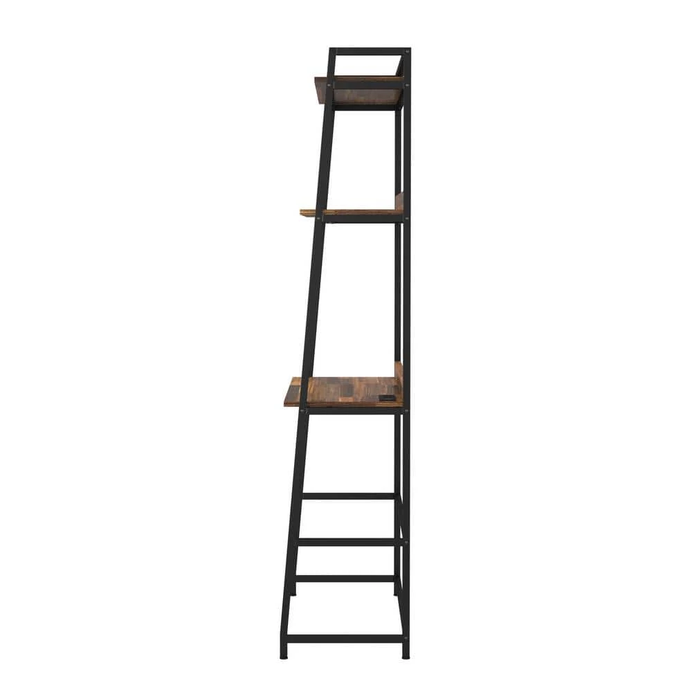 Sorvino 36 in. Matte Black Coating and Brown Writing Desk with Bookcase by Furniture of America 2 Sorvino 36 in. Matte Black Coating and Brown Writing Desk with Bookcase by Furniture of America - Image 2