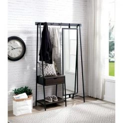 Yasta Matte Black Powder Coating 3-Hook Free Standing Coat Stand by Furniture of America -Furniture of America Sales Store matte black powder coating furniture of america coat racks idf ac262 31 1000