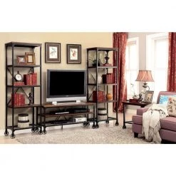 Juklen 54 in. Medium Oak Wood TV Stand Fits TVs Up to 60 in. with Wheels by Furniture of America -Furniture of America Sales Store medium oak furniture of america tv stands idf 5278 tv 54 31 1000