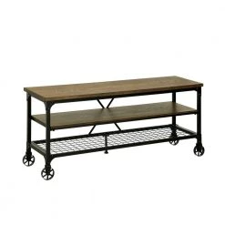 Juklen 54 in. Medium Oak Wood TV Stand Fits TVs Up to 60 in. with Wheels by Furniture of America