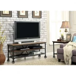 Juklen 54 in. Medium Oak Wood TV Stand Fits TVs Up to 60 in. with Wheels by Furniture of America -Furniture of America Sales Store medium oak furniture of america tv stands idf 5278 tv 54 c3 1000