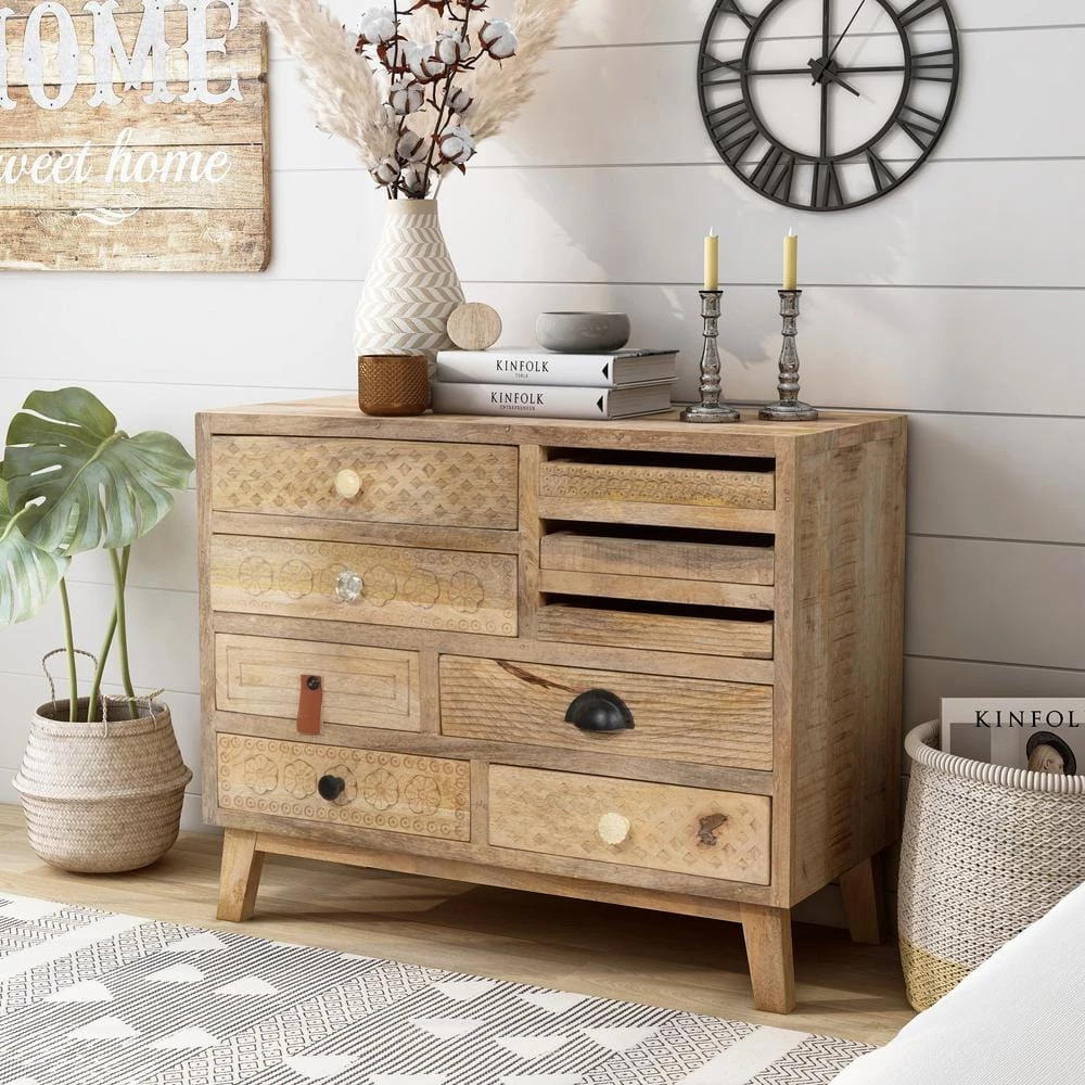Amani Natural Mango Wood Hallway Accent Cabinet with 9-Drawers by Furniture of America 1 Amani Natural Mango Wood Hallway Accent Cabinet with 9-Drawers by Furniture of America
