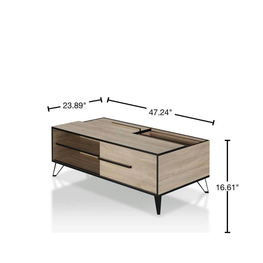 Nowlin 48 in. Natural Oak Large Rectangle Wood Coffee Table with Shelf by Furniture of America 3 Nowlin 48 in. Natural Oak Large Rectangle Wood Coffee Table with Shelf by Furniture of America - Image 3