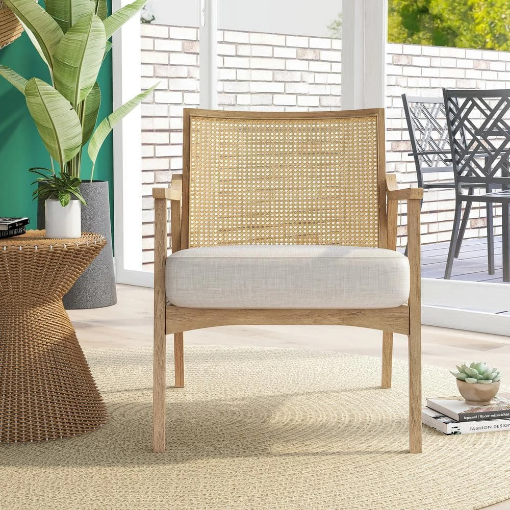 Council Natural Tone and Beige Wood Removable Cushions Accent Chair by Furniture of America 6 Council Natural Tone and Beige Wood Removable Cushions Accent Chair by Furniture of America - Image 6