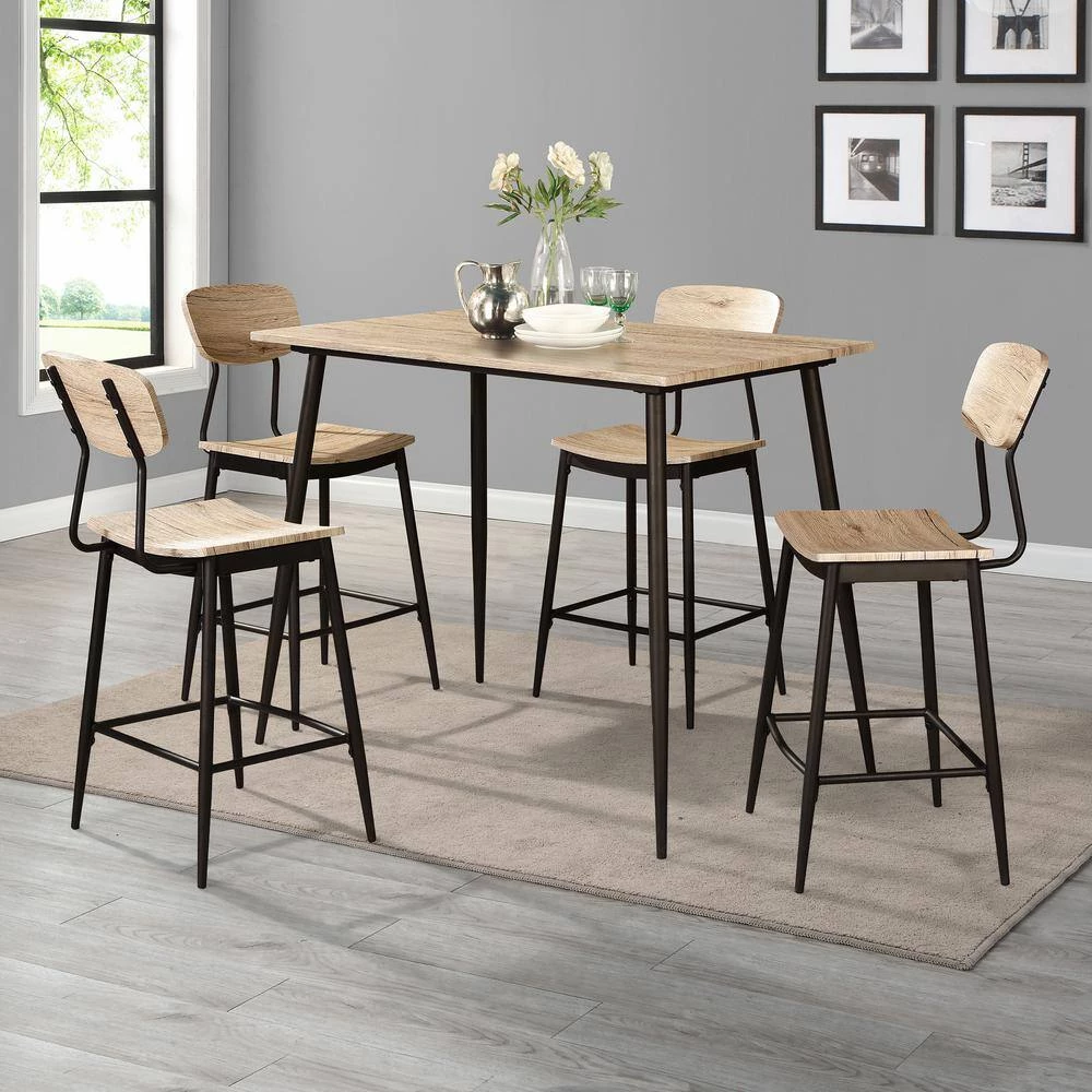 Melsin 5-Piece Natural Tone and Bronze Counter Height Table Set by Furniture of America 8 Melsin 5-Piece Natural Tone and Bronze Counter Height Table Set by Furniture of America - Image 8