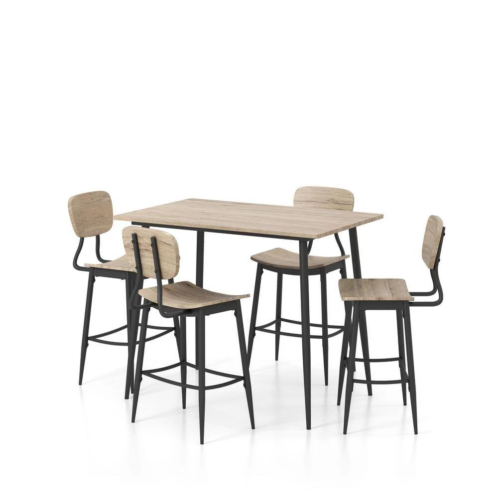 Melsin 5-Piece Natural Tone and Bronze Counter Height Table Set by Furniture of America 2 Melsin 5-Piece Natural Tone and Bronze Counter Height Table Set by Furniture of America - Image 2