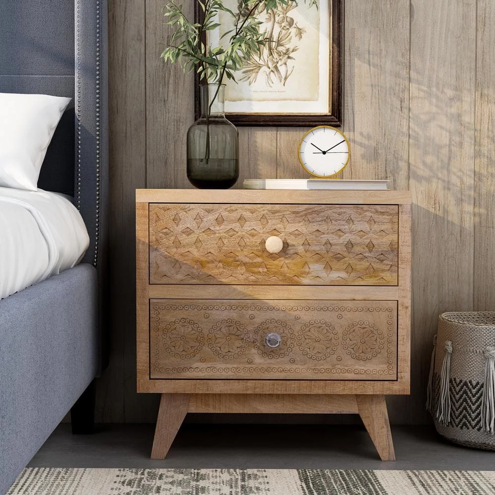 Kirkwood 2-Drawer Natural Tone Nightstand (21.75 in. H x 21.5 in. W x 13.75 in. D) by Furniture of America 5 Kirkwood 2-Drawer Natural Tone Nightstand (21.75 in. H x 21.5 in. W x 13.75 in. D) by Furniture of America - Image 5