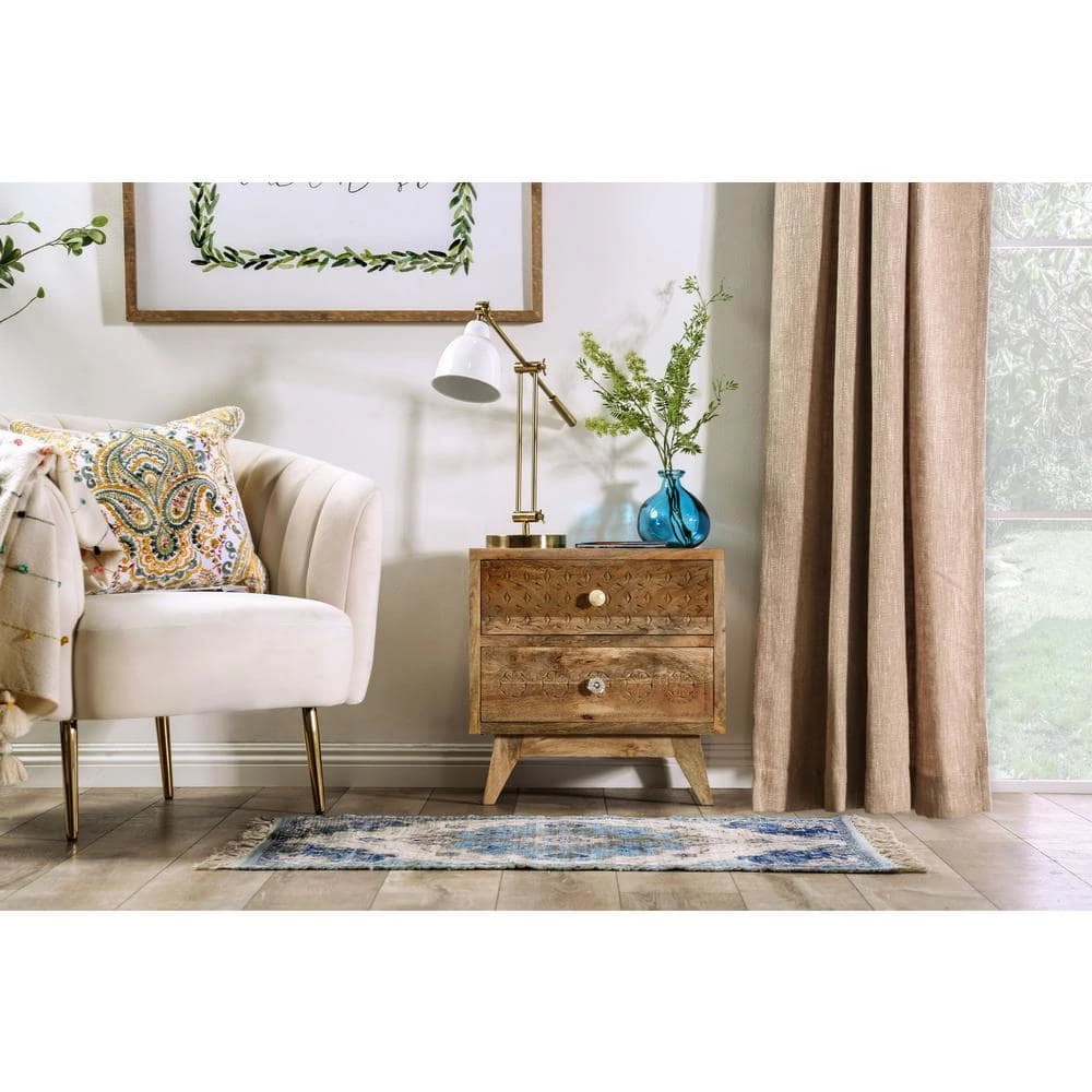 Kirkwood 2-Drawer Natural Tone Nightstand (21.75 in. H x 21.5 in. W x 13.75 in. D) by Furniture of America 9 Kirkwood 2-Drawer Natural Tone Nightstand (21.75 in. H x 21.5 in. W x 13.75 in. D) by Furniture of America - Image 9