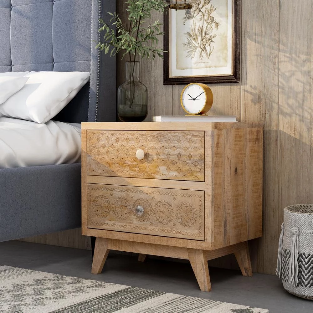 Kirkwood 2-Drawer Natural Tone Nightstand (21.75 in. H x 21.5 in. W x 13.75 in. D) by Furniture of America 4 Kirkwood 2-Drawer Natural Tone Nightstand (21.75 in. H x 21.5 in. W x 13.75 in. D) by Furniture of America - Image 4