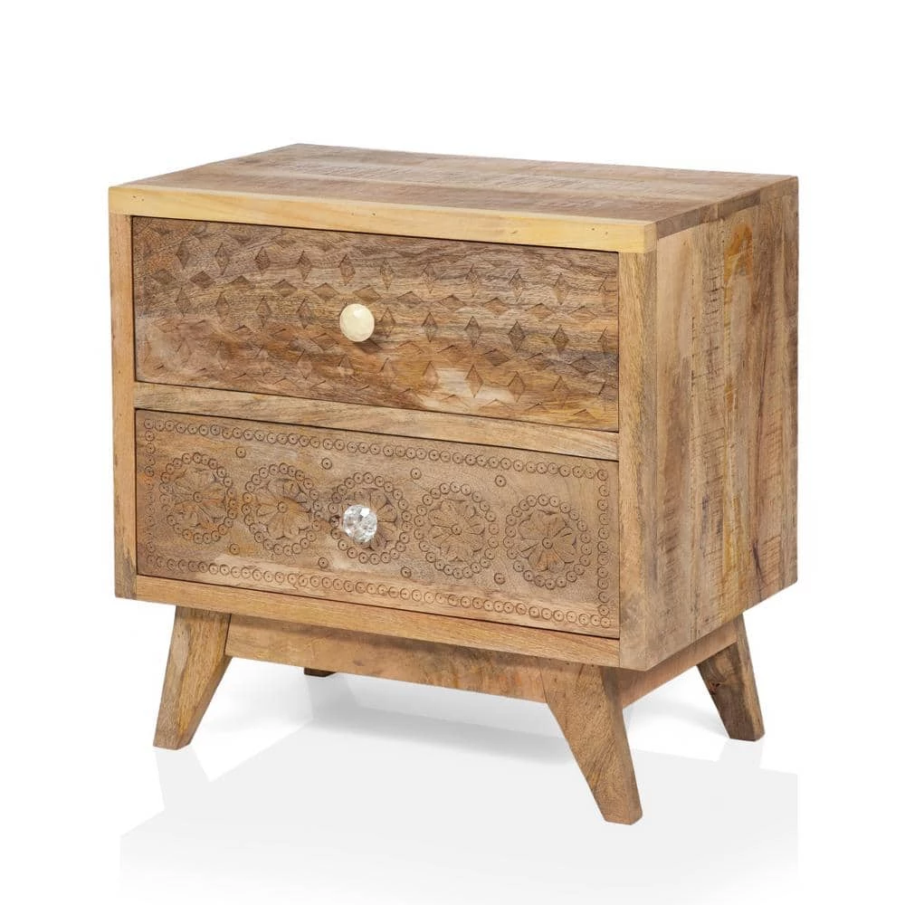 Kirkwood 2-Drawer Natural Tone Nightstand (21.75 in. H x 21.5 in. W x 13.75 in. D) by Furniture of America 1 Kirkwood 2-Drawer Natural Tone Nightstand (21.75 in. H x 21.5 in. W x 13.75 in. D) by Furniture of America