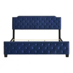 Bernadetta 85 in. W Navy Blue Queen Fabric Frame Upholstered Platform Bed by Furniture of America -Furniture of America Sales Store navy blue queen furniture of america platform beds idf 7213nv q c3 1000