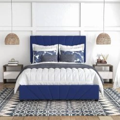 Kimjoy Blue Wood Frame Full Platform Bed with Storage by Furniture of America -Furniture of America Sales Store navy furniture of america platform beds idf 7246nv f 31 1000