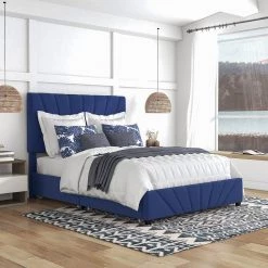 Kimjoy Blue Wood Frame Full Platform Bed with Storage by Furniture of America -Furniture of America Sales Store navy furniture of america platform beds idf 7246nv f 44 1000