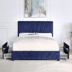 Kimjoy Blue Wood Frame Full Platform Bed with Storage by Furniture of America -Furniture of America Sales Store navy furniture of america platform beds idf 7246nv f fa 1000
