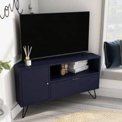 Chappa 41.38 in. Navy Corner TV Stand Fits TV's up to 47.58 in. with Open Shelf by Furniture of America -Furniture of America Sales Store navy furniture of america tv stands idf 5135nv tv 76 1000