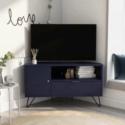 Chappa 41.38 in. Navy Corner TV Stand Fits TV's up to 47.58 in. with Open Shelf by Furniture of America -Furniture of America Sales Store navy furniture of america tv stands idf 5135nv tv fa 1000